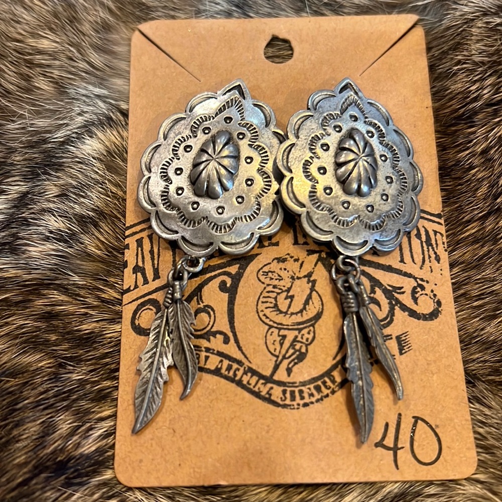 Pewter signed JJ Jonette Concho Earrings